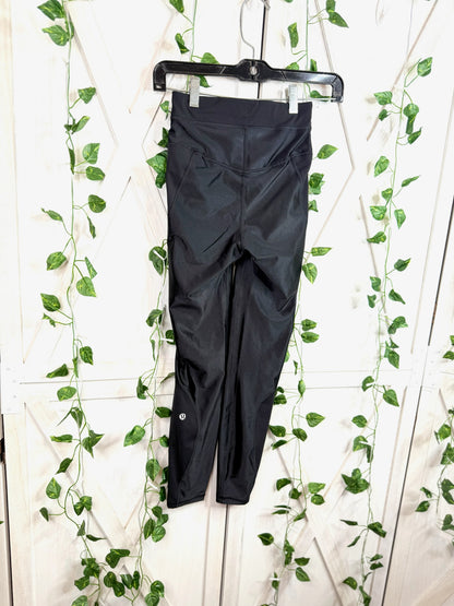 Satin Shine Panelled Tight 25” *Wordmark *Size 0